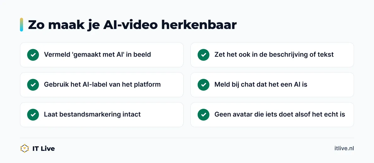 Checklist om een AI-video met een avatar herkenbaar te maken volgens de AI Act