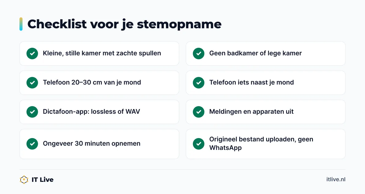 Checklist voor een goede stemopname bij stem klonen