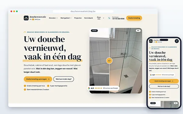Doucherenovatie in 1 dag — website door Layg